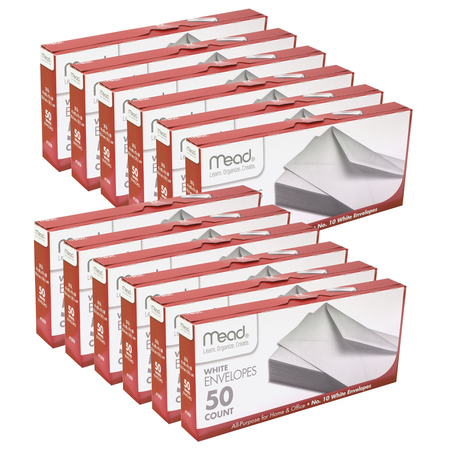 MEAD Boxed Envelopes, White, 4.13" x 9.5", 50 Per Box, PK12 MEA75050